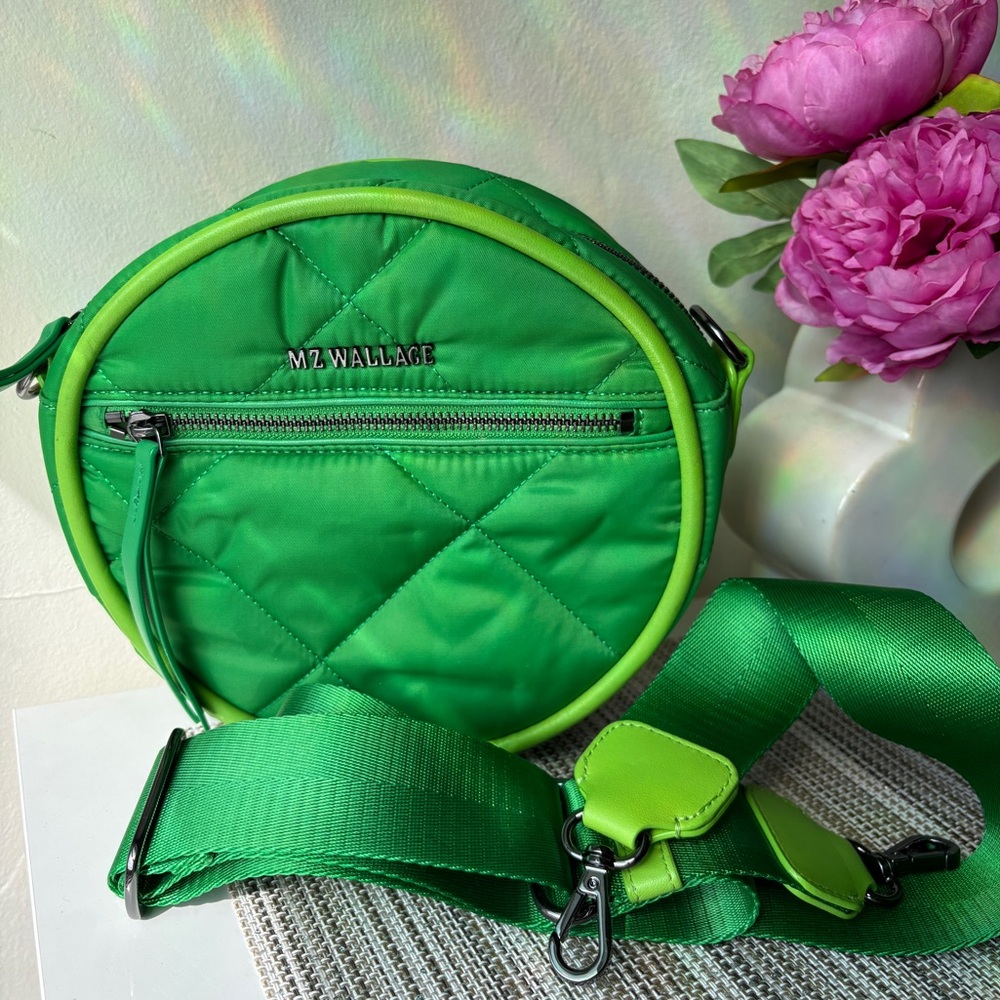 MZ Wallace Green Quilted Round Bag with Cross Body Strap